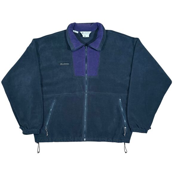 Vintage Columbia Sportswear Fleece Jacket Black Purple Two Tone Zip Up Ski XL - Picture 1 of 8
